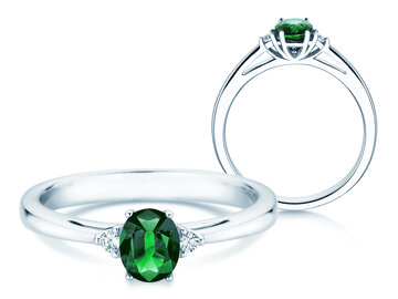 Verlovingsring Life in 14K witgoud met smaragd 0,60ct en diamanten 0,03ct