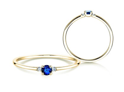 Verlovingsring Vivid Petite in 14K geelgoud met saffier 0,08ct en diamanten 0,02ct