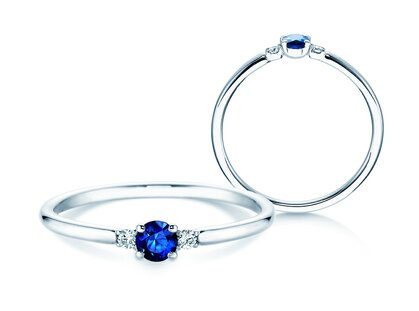 Verlovingsring Glory Petite in 14K witgoud met saffier 0,16ct en diamanten 0,04ct