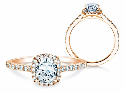 Verlovingsring Halo Cushion Pavé in 14K roségoud met diamanten 0,50ct G/SI