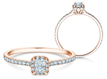 Verlovingsring Radiant Halo Pavé in 14K roségoud met diamanten 0,58ct G/SI