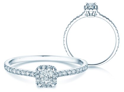 Verlovingsring Radiant Halo Pavé in platina 950/- met diamanten 0,58ct G/SI