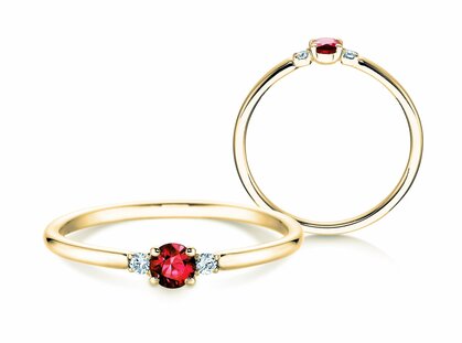 Verlovingsring Glory Petite in 14K geelgoud met robijn 0,16ct en diamanten 0,04ct