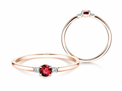 Verlovingsring Glory Petite in 14K roségoud met robijn 0,16ct en diamanten 0,04ct