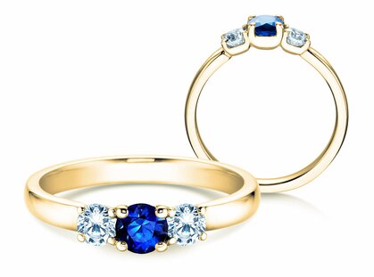 Verlovingsring Glory Petite in 18K geelgoud met saffier 0,30ct en diamanten 0,30ct